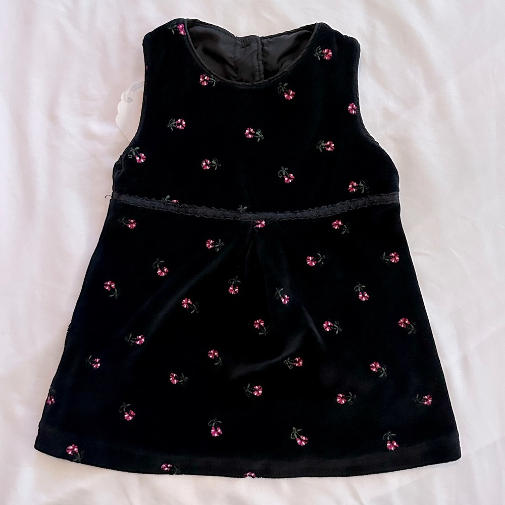 Black velvet dress with little embroidered roses
